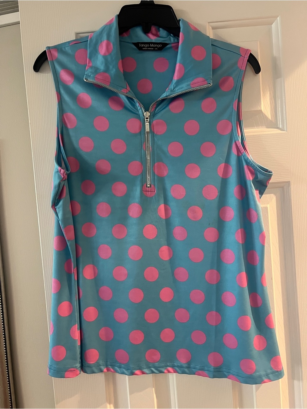 Tango Mango Aqua Tank with Pink Polka Dots and Zip Collar